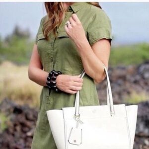 J.Crew Drapey Oxford Military Utility Green Shirt Dress G2723